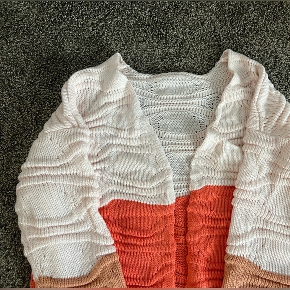 Boutique color block open front knit cardigan sweater coral - Picture 4 of 9